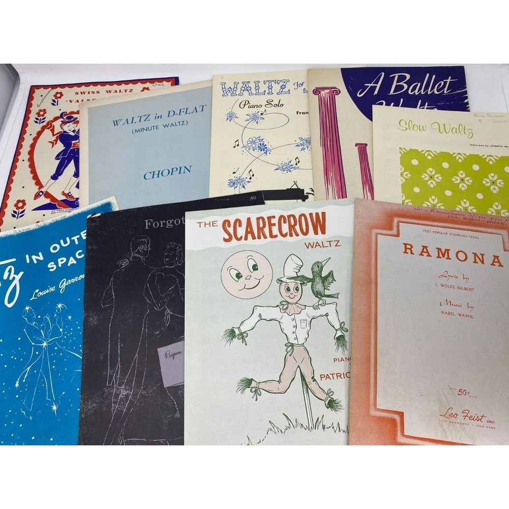 Vintage Piano Solo Sheet Music Lot of 9 WALTZ Songs VARIETY Ephemera